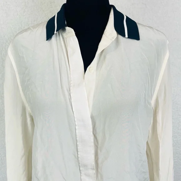 RAG & BONE • Nico Long Sleeve Tipped Silk Button-Down Shirt Blouse, S - Picture 5 of 16